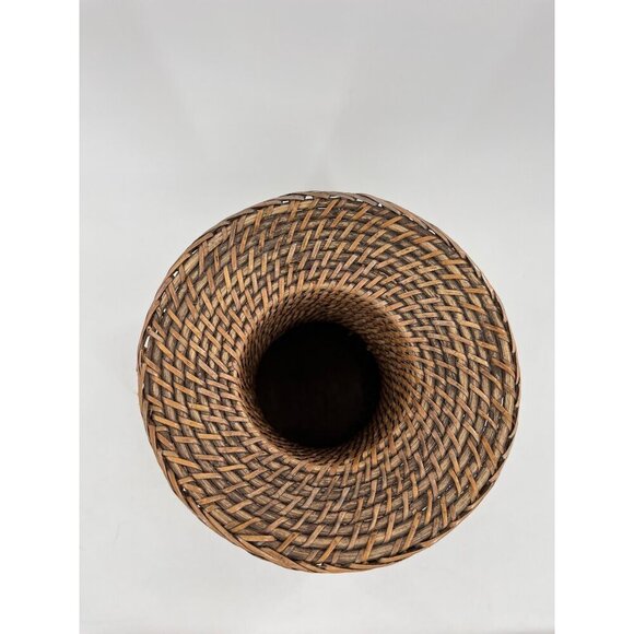 Handwoven Wicker Vase Decorative Accent Piece With Textured Weave & Wide Rim Des - Picture 3 of 7